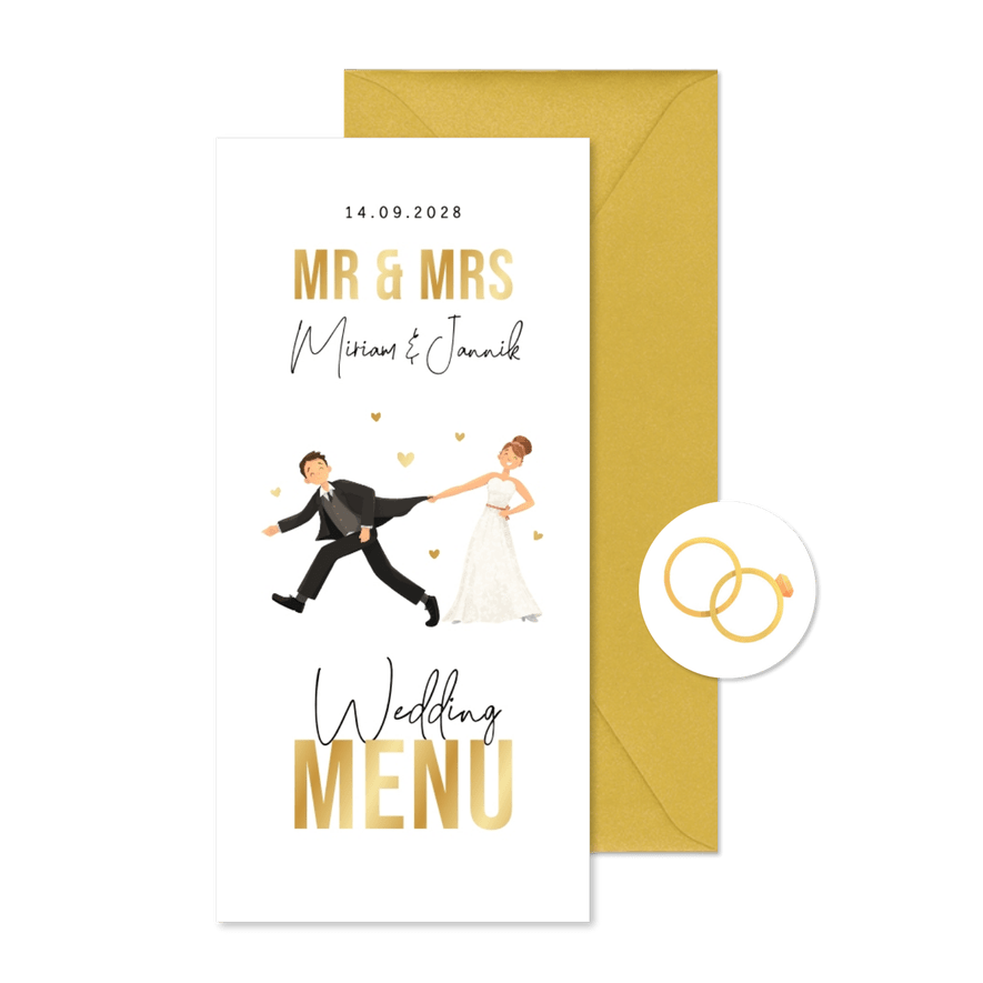 Menükarte Hochzeit lustiges Ehepaar  - Karteneindruck
