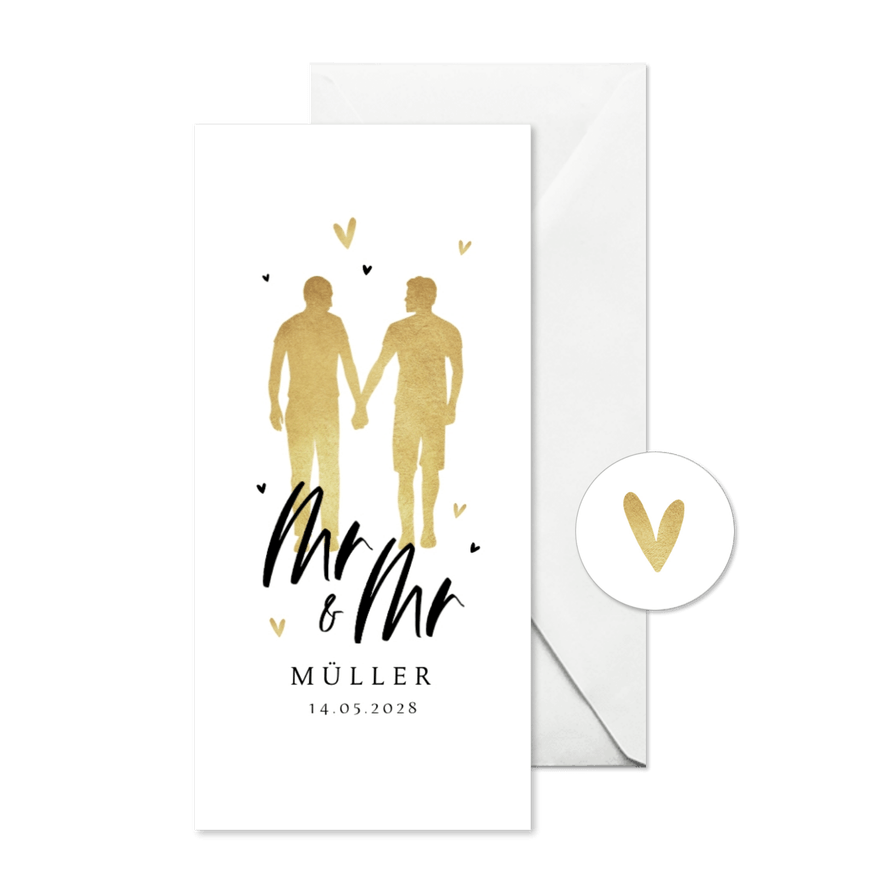 Menükarte Hochzeit Männer in Silhouette - Karteneindruck
