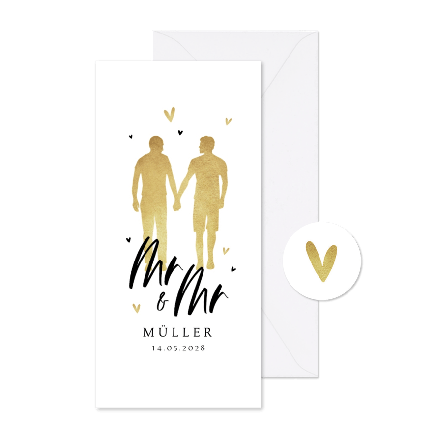 Menükarte Hochzeit Männer in Silhouette - Karteneindruck
