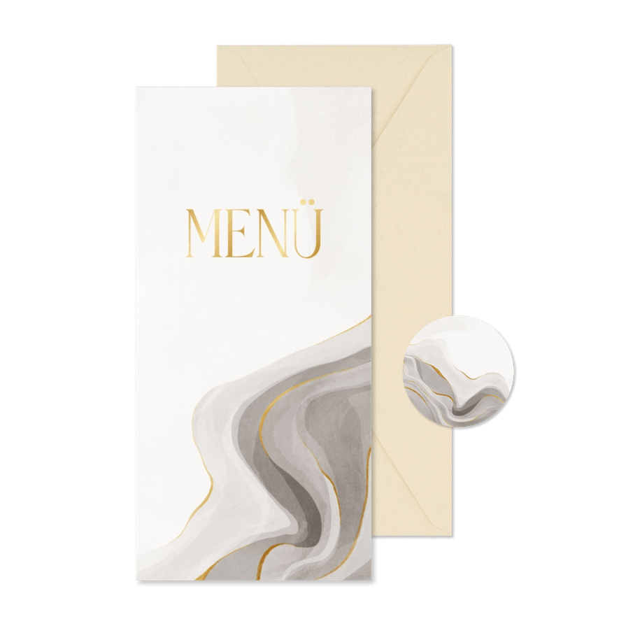 Menükarte Hochzeit Marmor und Gold - Kartenvorschau
