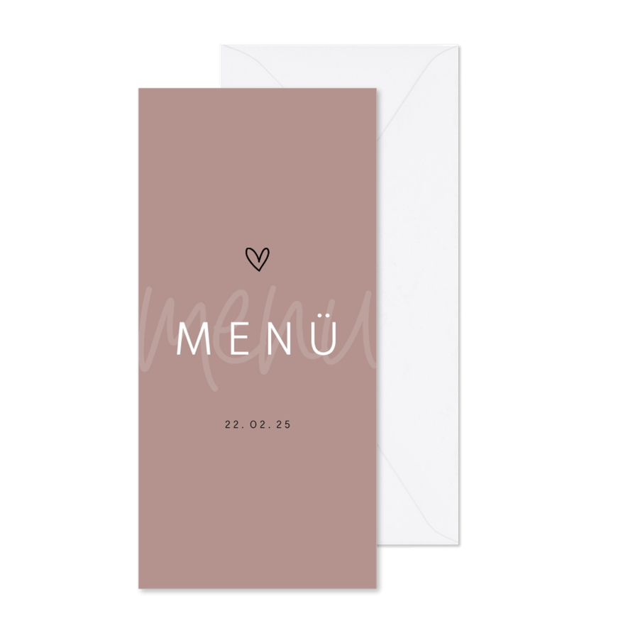 Menükarte Hochzeit minimalistisch mit Herz - Karteneindruck
