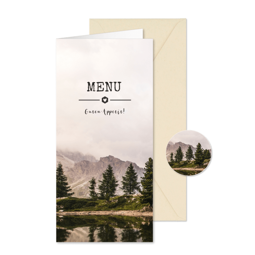 Menükarte Hochzeit mit eigenem Foto und Landschaft - Karteneindruck
