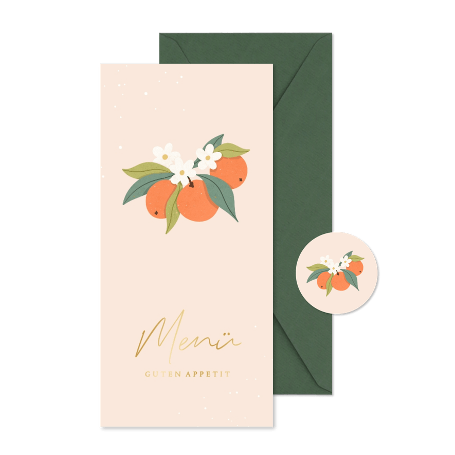 Menükarte Hochzeit Orangenblüten - Karteneindruck
