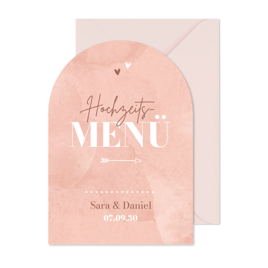 Menükarte Hochzeit rosa Aquarell Bogenkarte - Karteneindruck
