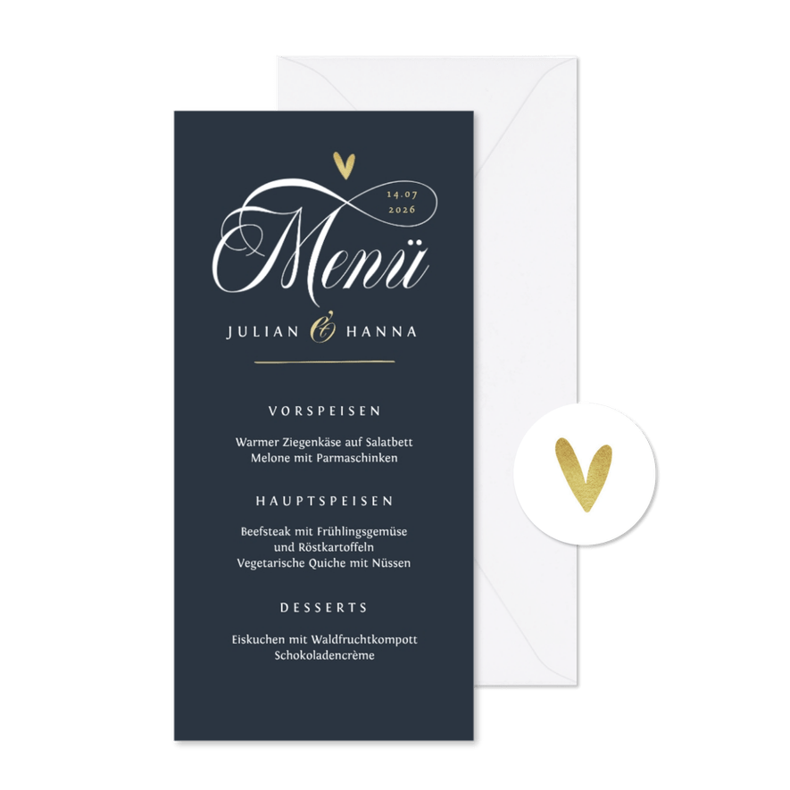 Menükarte Hochzeit Schreibschrift - Karteneindruck