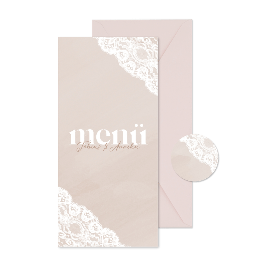 Menükarte Hochzeit Spitzendekor - Karteneindruck
