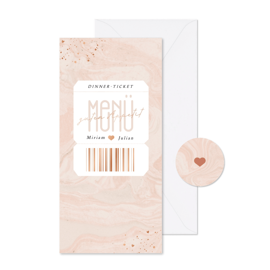 Menükarte Hochzeit Ticket Marmor-Optik - Karteneindruck