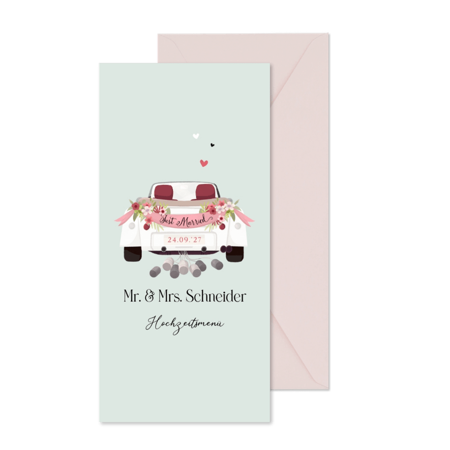 Menükarte Hochzeit Vintage Cabrio Oldtimer - Karteneindruck
