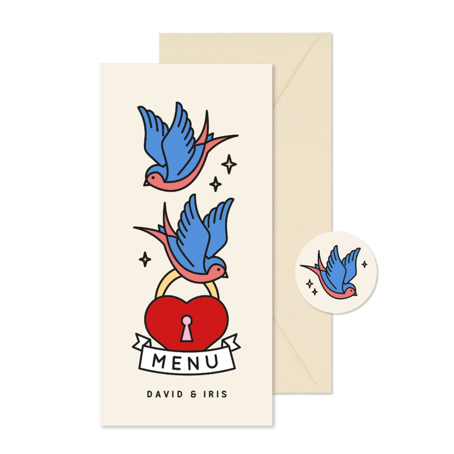Menükarte Hochzeit Vintage Tattoos - Karteneindruck