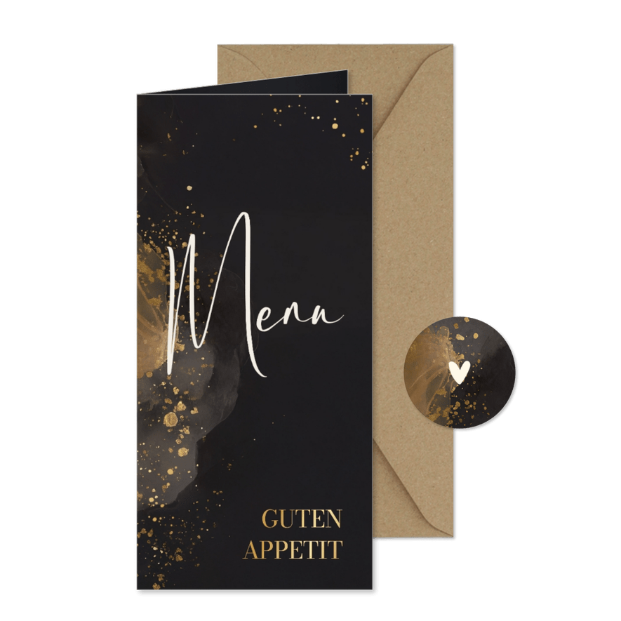 Menükarte Hochzeit Wasserfarbe Grau und Gold - Karteneindruck
