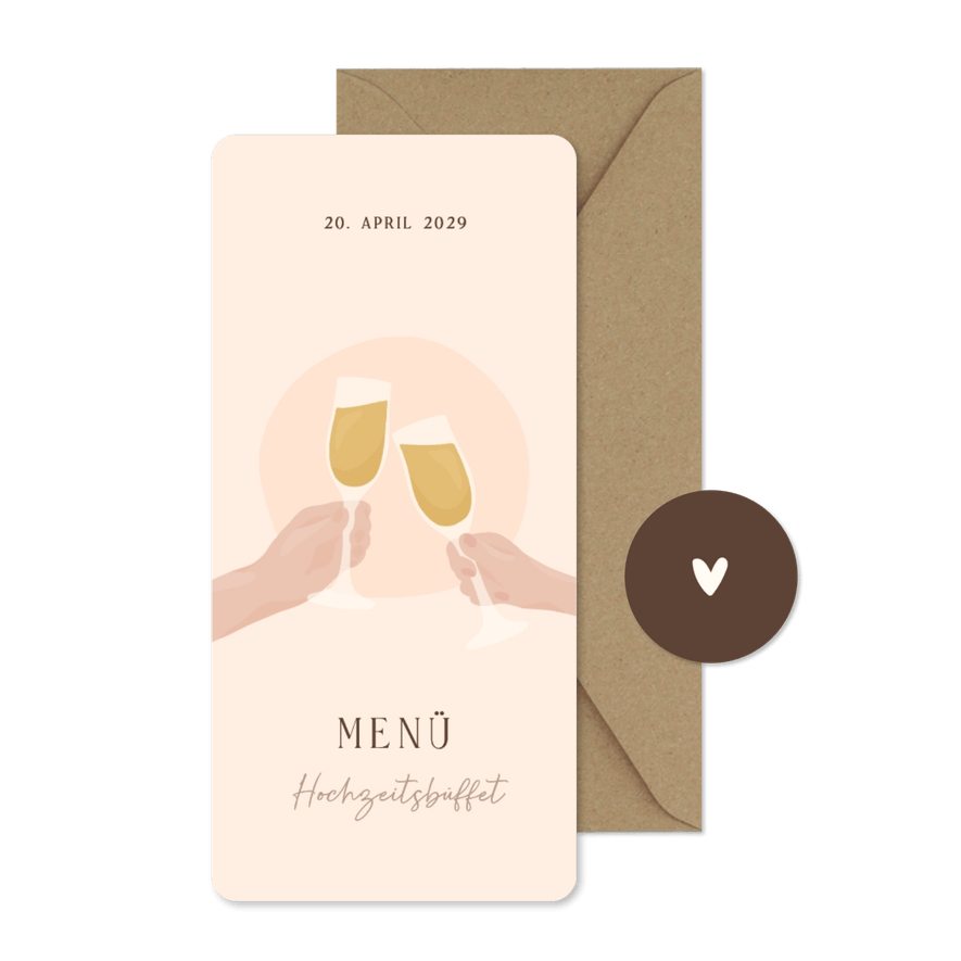 Menükarte Hochzeitsbüffet Champagnergläser  - Karteneindruck
