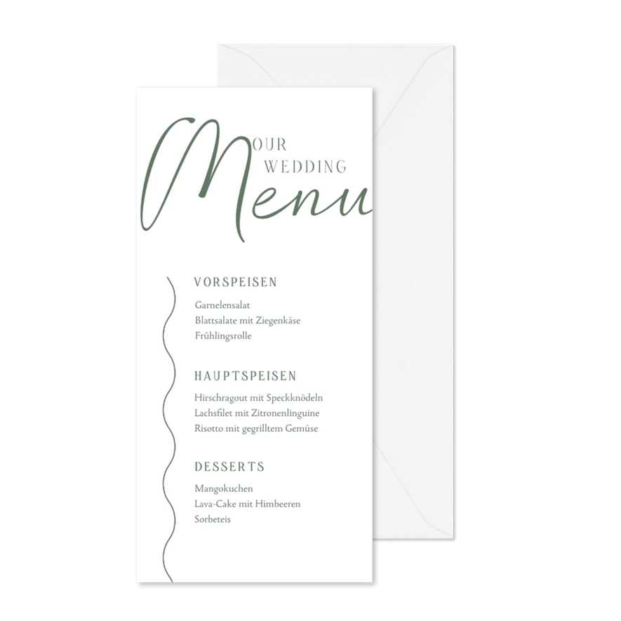 Menükarte Hochzeitsessen 'Wellenlinien' - Karteneindruck
