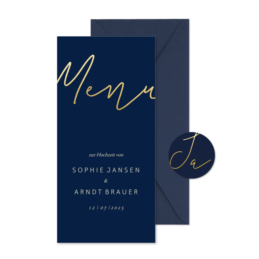 Menükarte Hochzeitsfeier Goldene Schrift - Karteneindruck