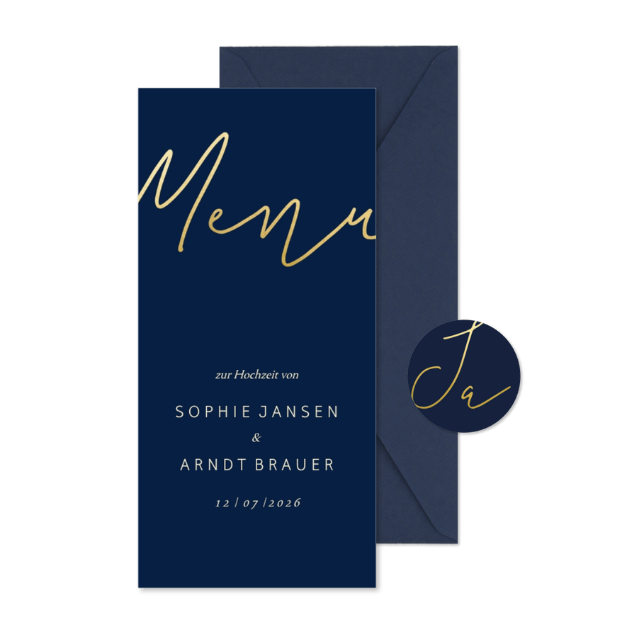 Menükarte Hochzeitsfeier Goldene Schrift - Karteneindruck
