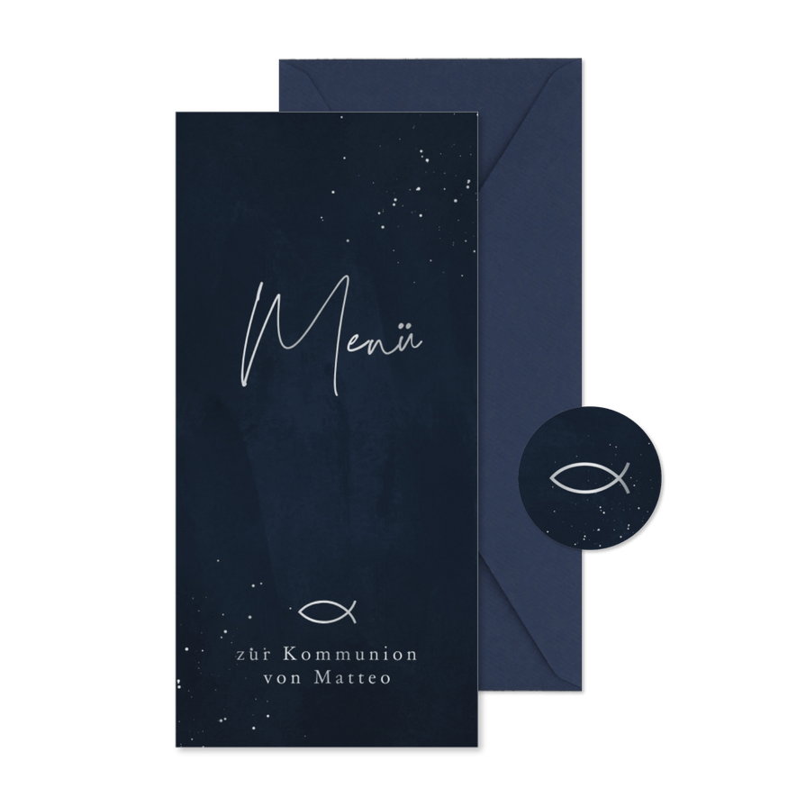 Menükarte Ichthys mit Silberdruck - Karteneindruck