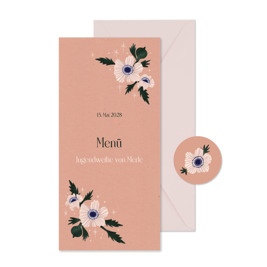 Menükarte Jugendweihe Anemone - Karteneindruck
