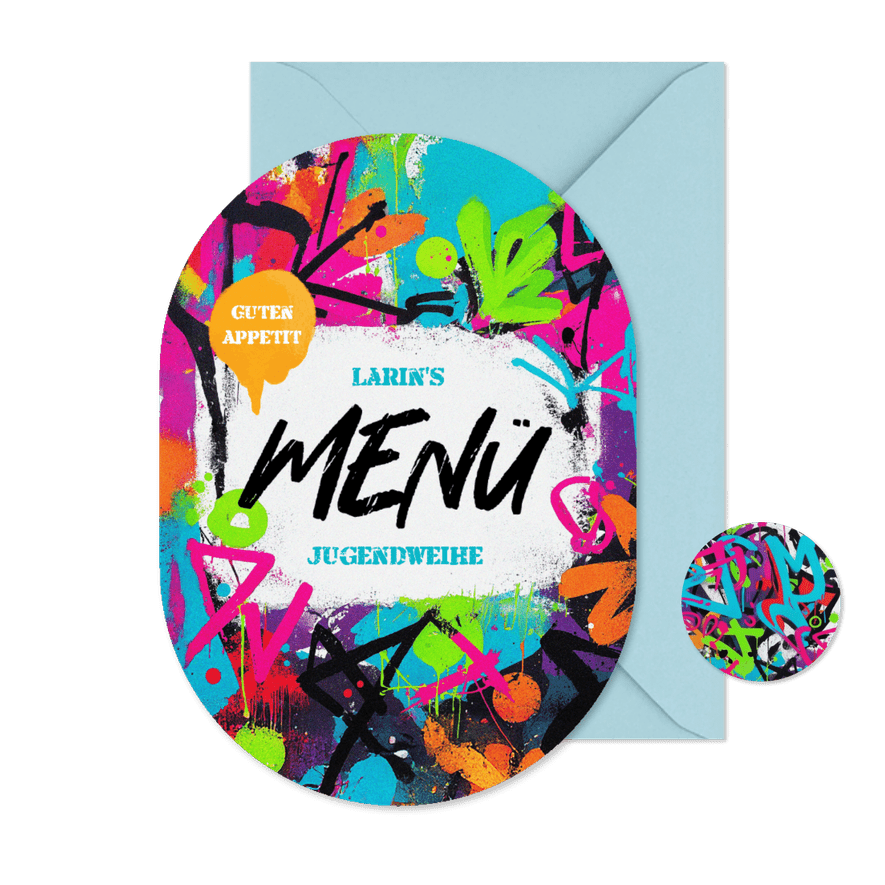 Menükarte Jugendweihe Buntes Graffiti - Karteneindruck
