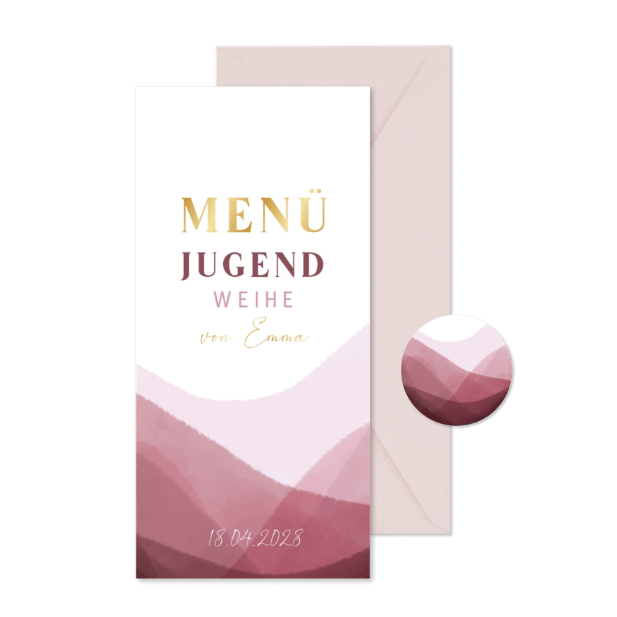 Menükarte Jugendweihe dunkelrotes Aquarell & Gold - Karteneindruck