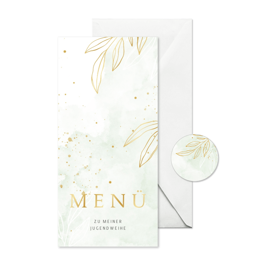 Menükarte Jugendweihe grünes Aquarell & Gold - Karteneindruck
