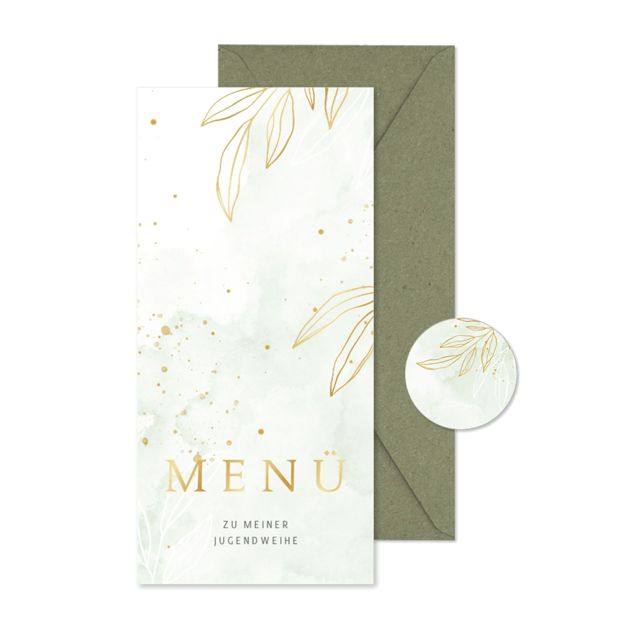 Menükarte Jugendweihe grünes Aquarell & Gold - Karteneindruck