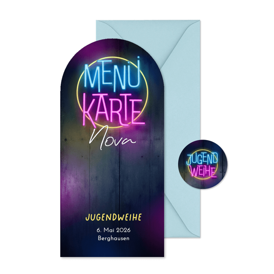 Menükarte Jugendweihe Neon - Karteneindruck
