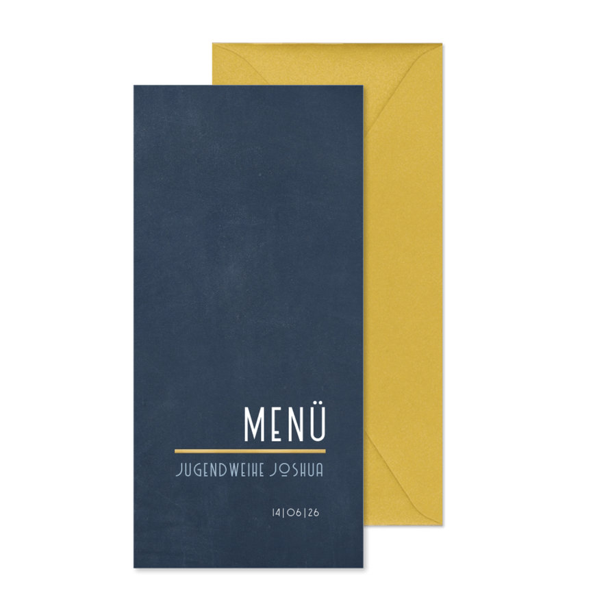 Menükarte Jugendweihe schlicht blau - Karteneindruck