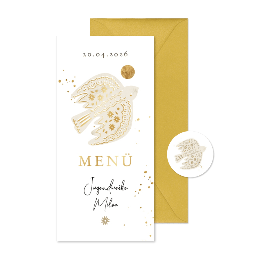 Menükarte Jugendweihe Vogel & Sonne - Karteneindruck
