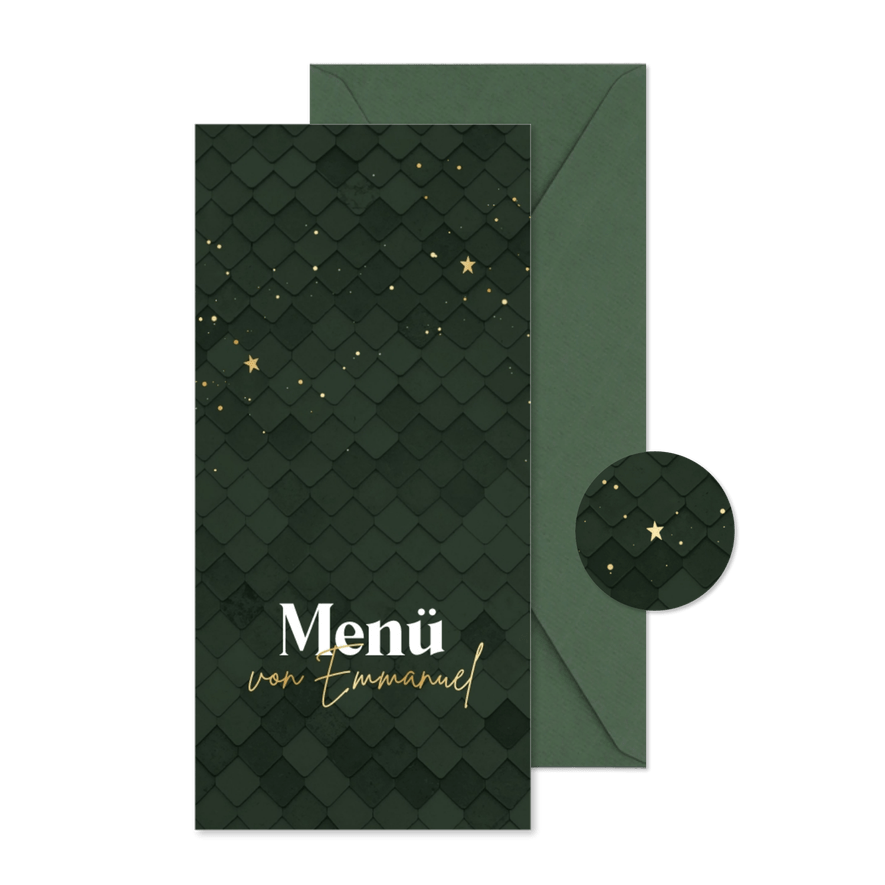 Menükarte Kommunion dunkelgrün & Gold - Karteneindruck