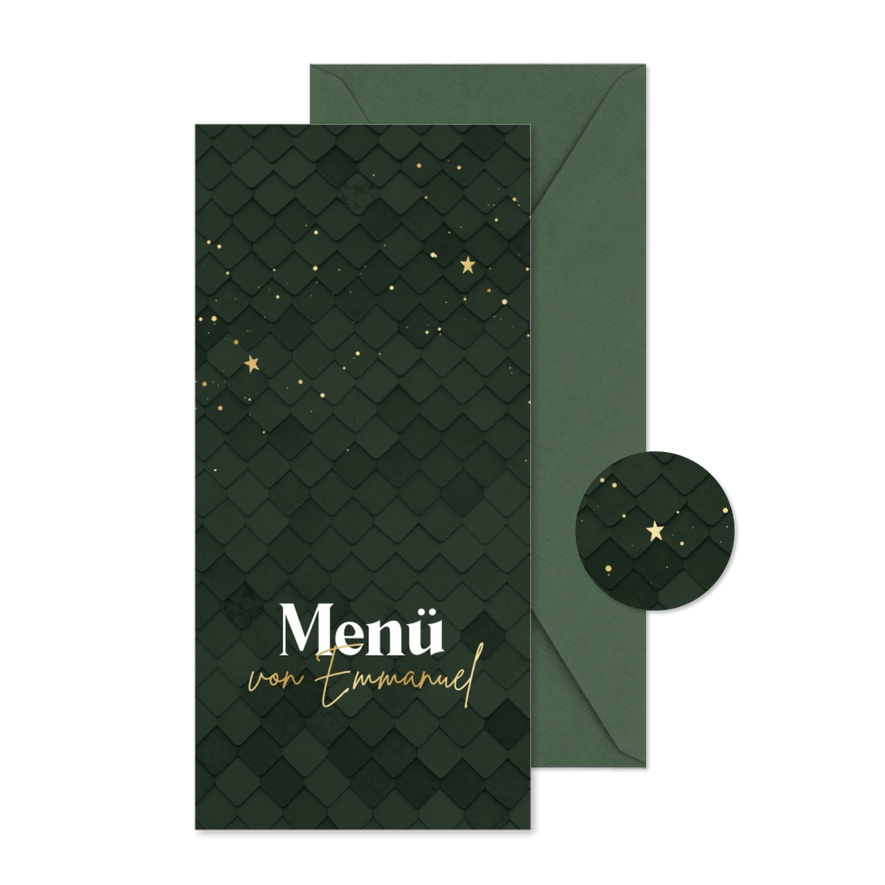 Menükarte Kommunion dunkelgrün & Gold - Karteneindruck
