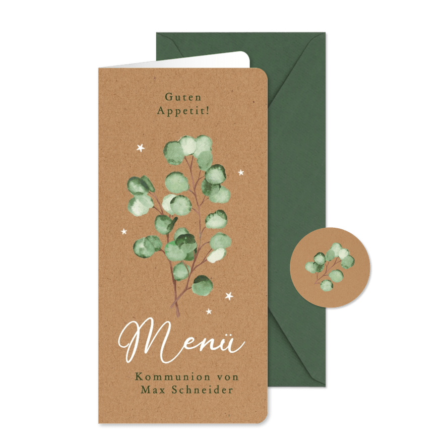 Menükarte Kommunion Kraftpapier Eukalyptus  - Karteneindruck
