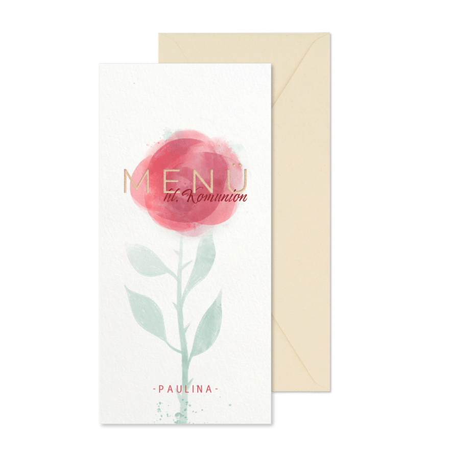 Menükarte Kommunion mit Rosenmotiv - Karteneindruck
