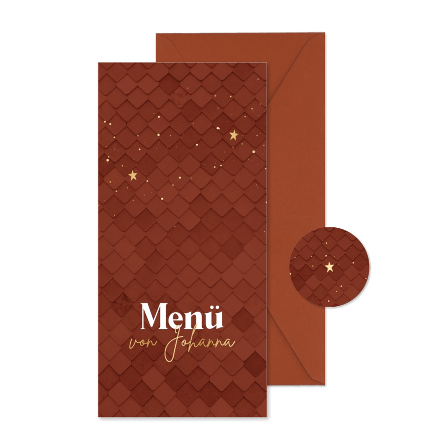 Menükarte Kommunion rostbraun & Gold - Karteneindruck
