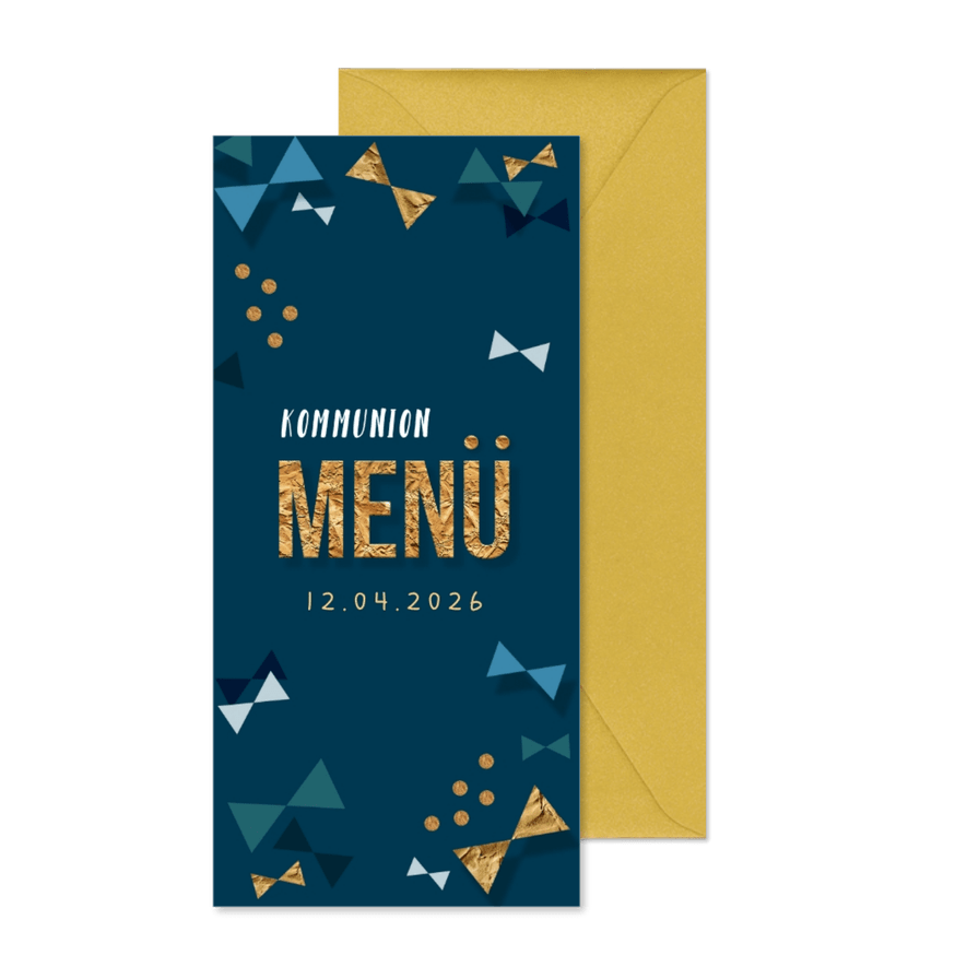 Menükarte Kommunion Typografie und Konfetti - Kartenvorschau