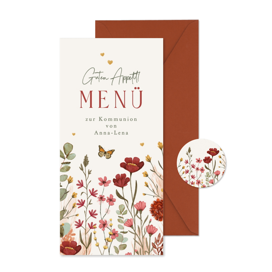 Menükarte Kommunion Wildblumen - Karteneindruck
