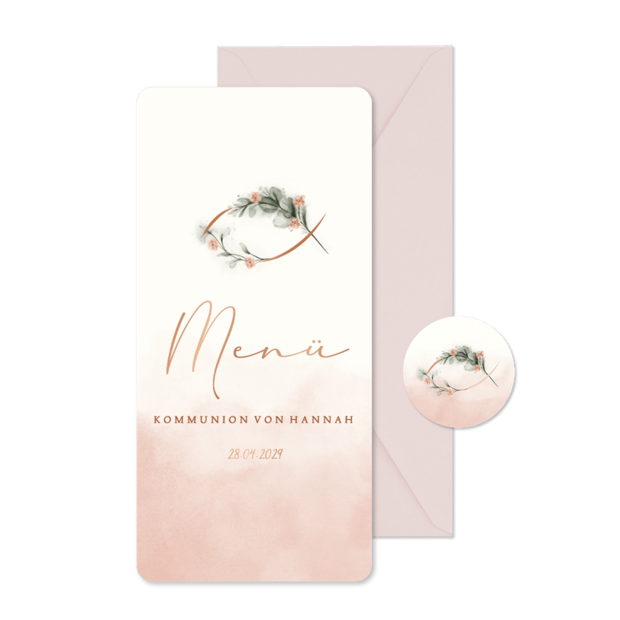 Menükarte Kommunionsfeier Fisch aus Zweigen - Karteneindruck
