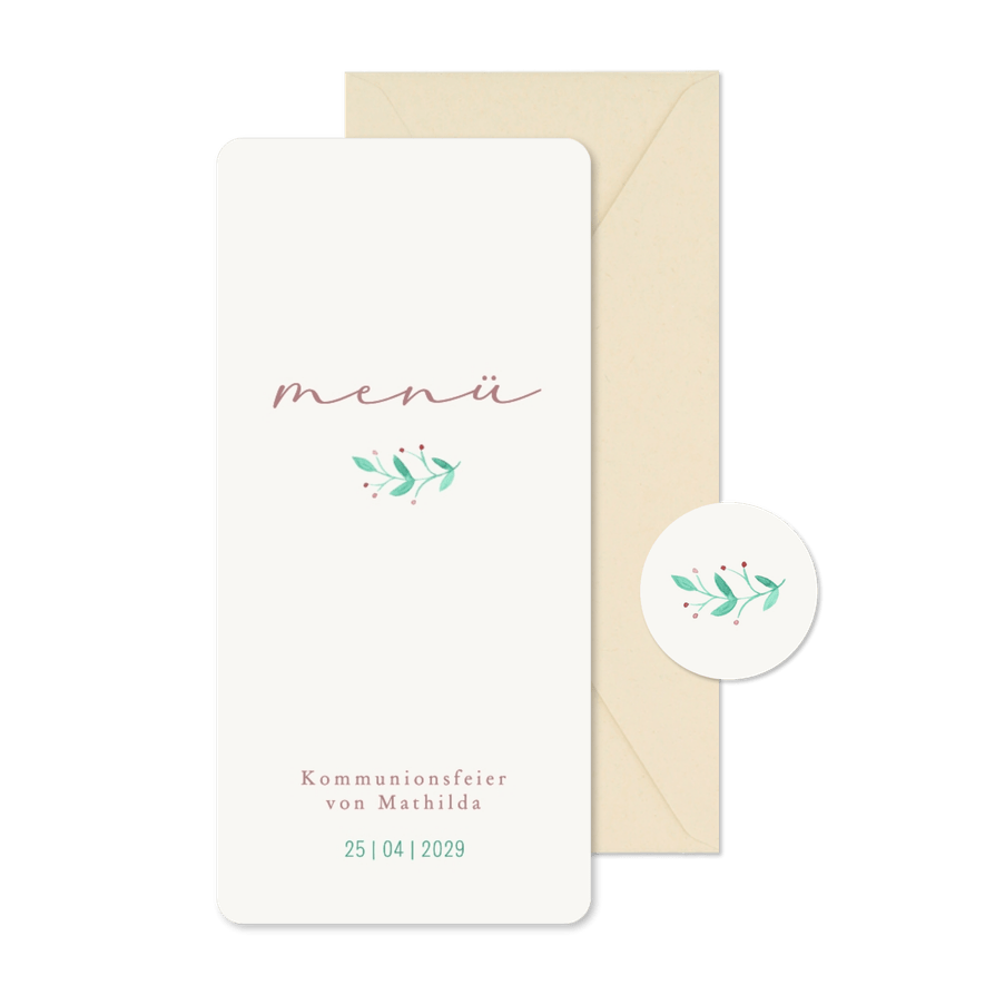 Menükarte Kommunionsfeier kleiner Zweig - Karteneindruck
