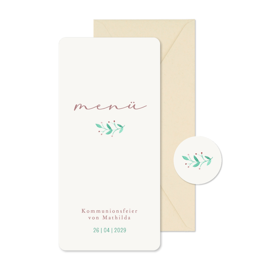 Menükarte Kommunionsfeier kleiner Zweig - Karteneindruck

