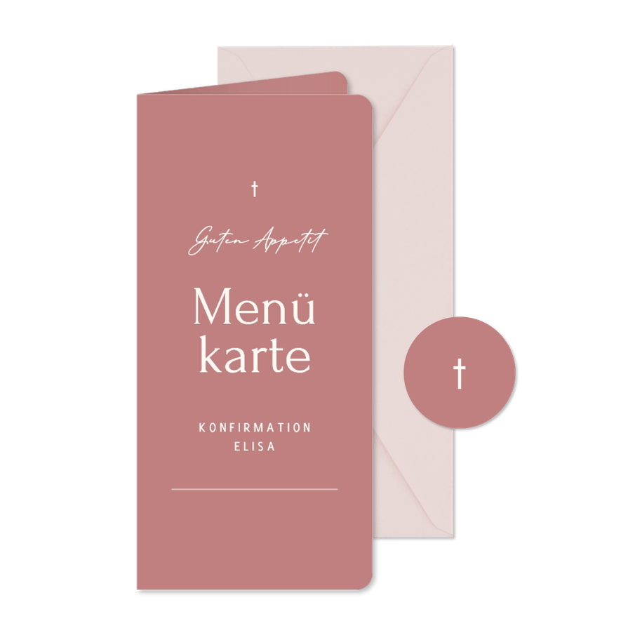 Menükarte Konfirmation altrosa - Kartenvorschau

