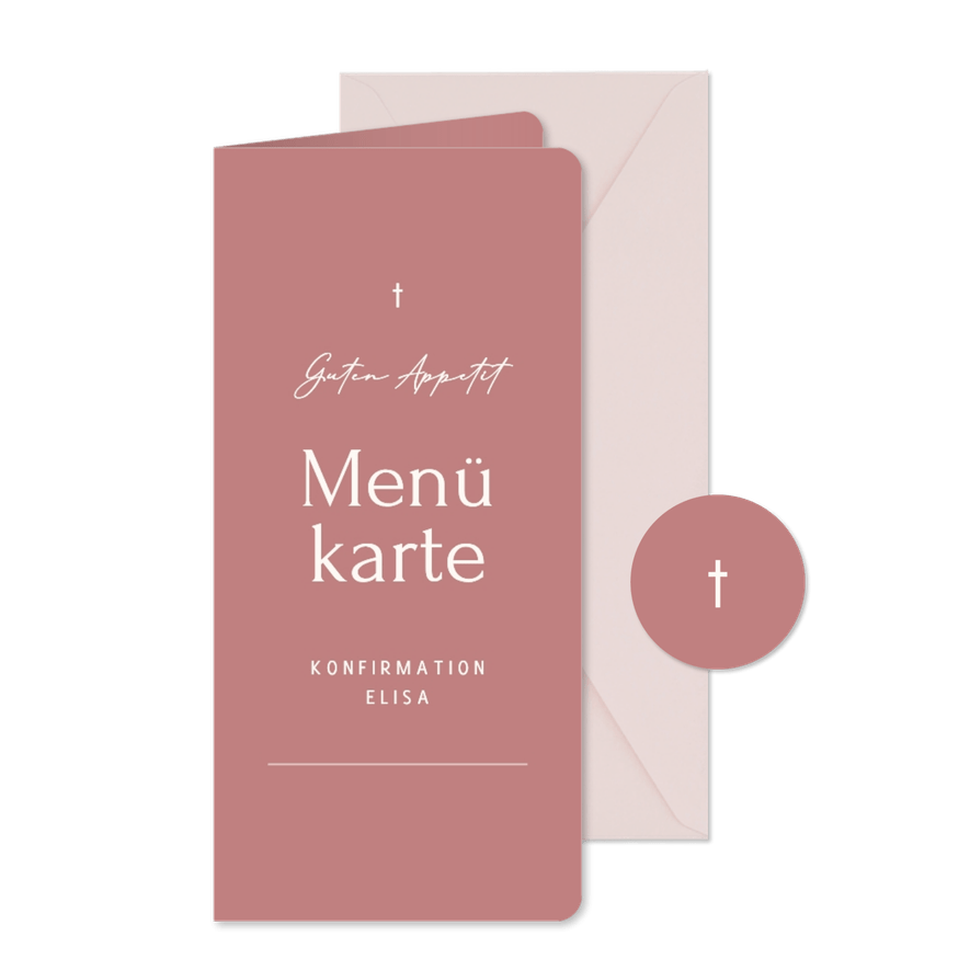 Menükarte Konfirmation altrosa - Kartenvorschau