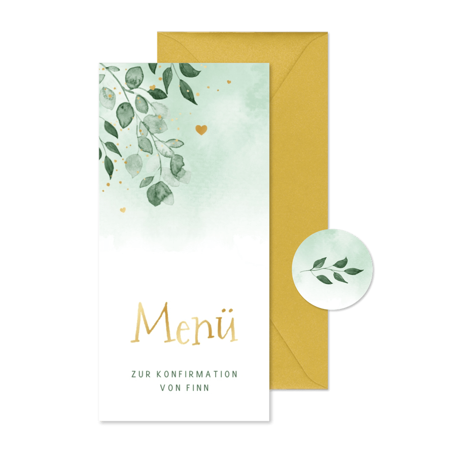 Menükarte Konfirmation Aquarell & Gold - Karteneindruck