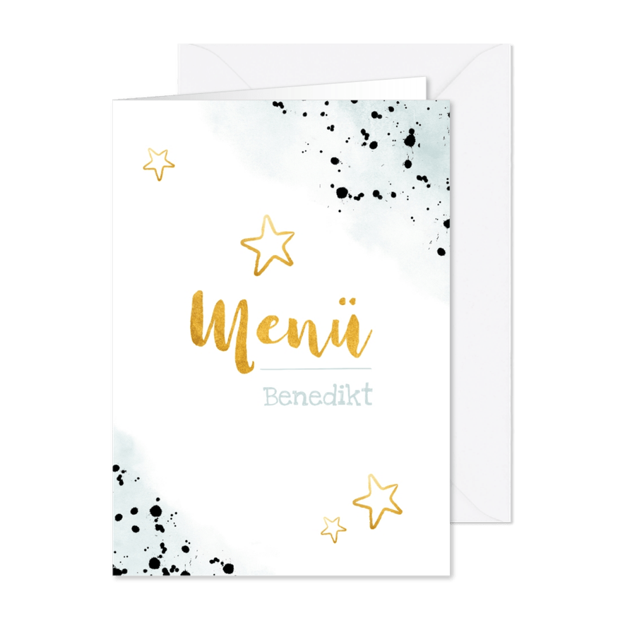 Menükarte Konfirmation Aquarelllook mit Sternen - Karteneindruck