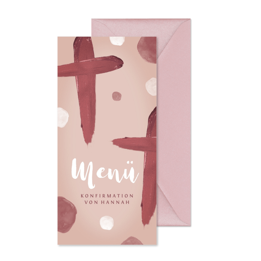 Menükarte Konfirmation gemaltes Kreuz - Karteneindruck