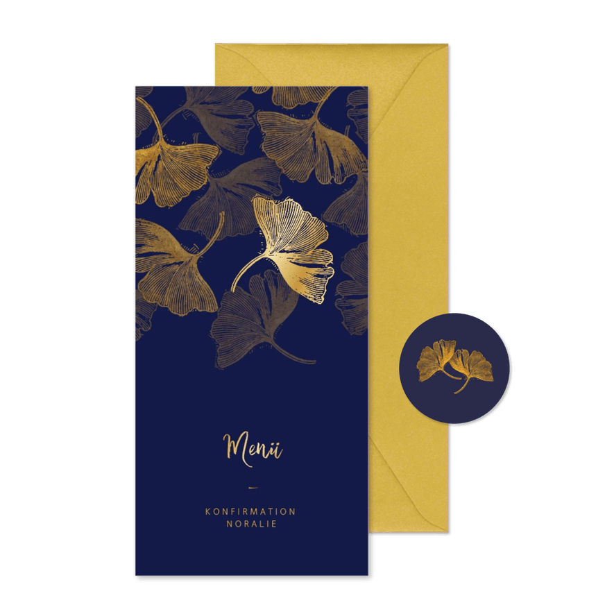 Menükarte Konfirmation Ginkgoblätter Stempel - Karteneindruck