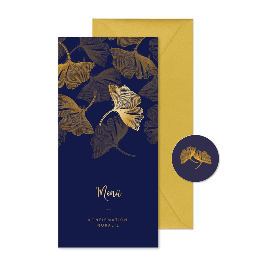 Menükarte Konfirmation Ginkgoblätter Stempel - Karteneindruck