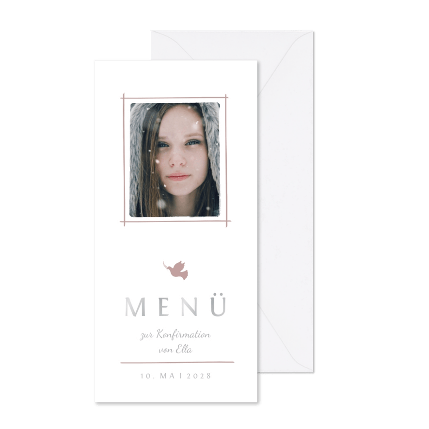 Menükarte Konfirmation rosé Foto Eleganz schlicht - Karteneindruck