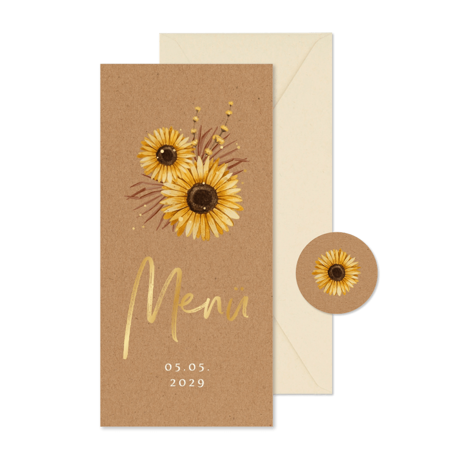 Menükarte Konfirmation Sonnenblumen - Karteneindruck
