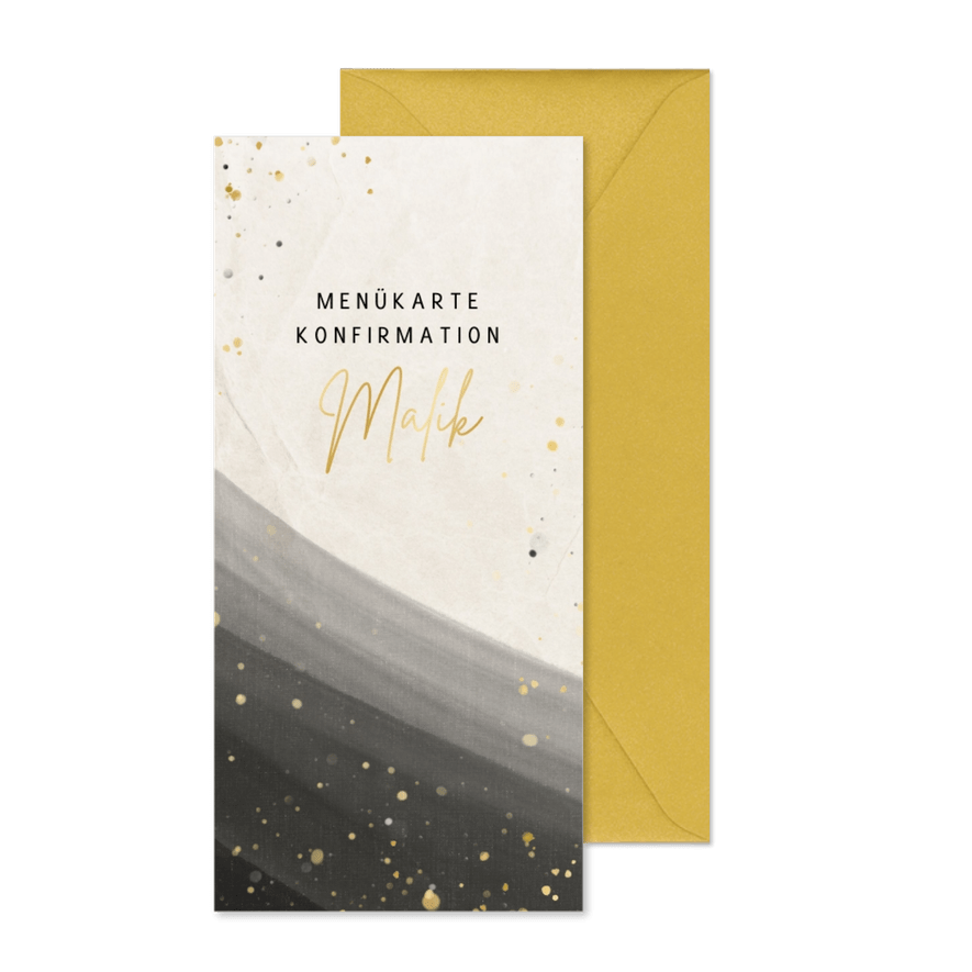 Menükarte Konfirmationsfeier Gold-Sprenkel & Wasserfarbe - Karteneindruck