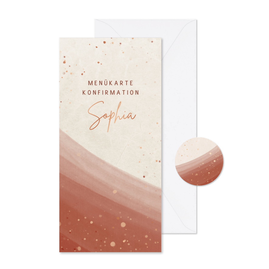 Menükarte Konfirmationsfeier Wasserfarbe & Kupfer-Sprenkel - Karteneindruck

