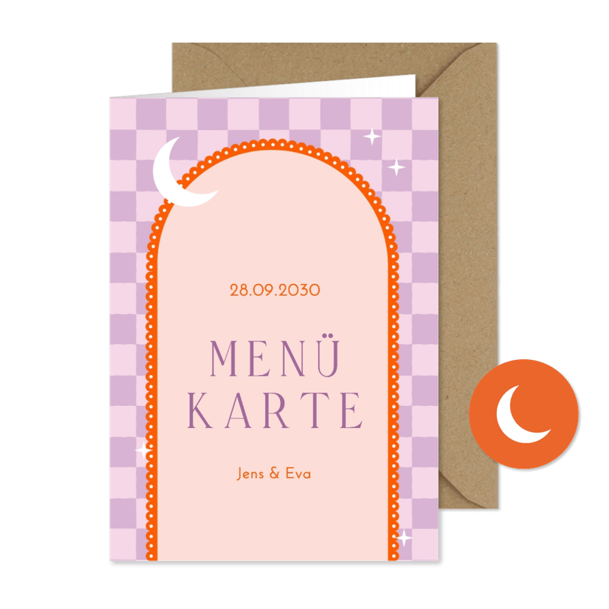 Menükarte Lila Kariert mit Cocktailkarte  - Karteneindruck
