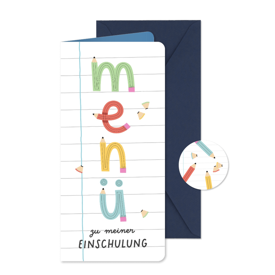 Menükarte Schulanfang Bleistift-Schrift - Kartenvorschau
